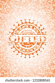 Gifted abstract orange mosaic emblem with background