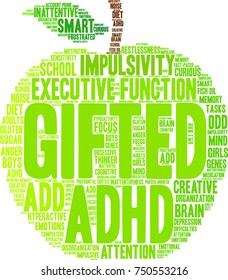 Gifted ADHD word cloud on a white background. 