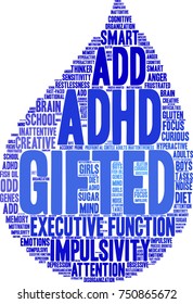 Gifted ADHD word cloud on a white background. 