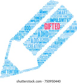 Gifted ADHD word cloud on a white background. 