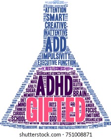 Gifted ADHD word cloud on a white background. 
