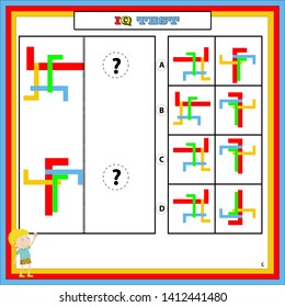 Gifted And Talented Worksheets,IQ test. Choose correct answer. Set of logical tasks composed of geometric shapes. Vector illustration.reflection test.Answer is C.