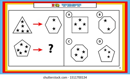 Gifted And Talented Worksheets,IQ test. Choose correct answer. Set of logical tasks composed of geometric shapes. Vector illustration.