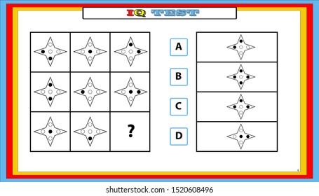 Gifted And Talented Worksheets,IQ test. Choose correct answer. Set of logical tasks composed of geometric shapes. Vector illustration.