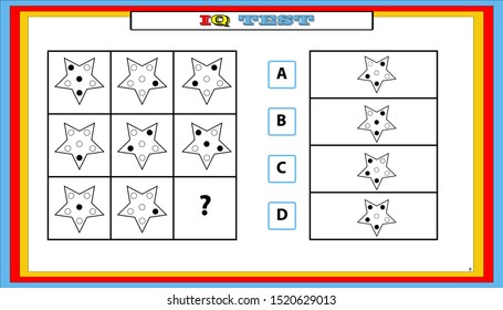 Gifted And Talented Worksheets,IQ test. Choose correct answer. Set of logical tasks composed of geometric shapes. Vector illustration.