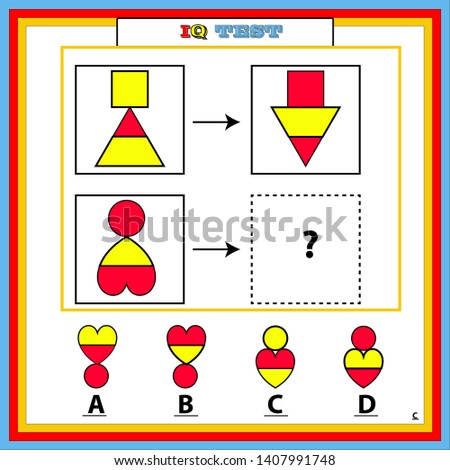 Gifted And Talented Worksheets,IQ test. Choose correct answer. Set of logical tasks composed of geometric shapes. Vector illustration. Answer is C 