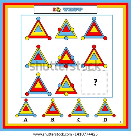 Gifted And Talented Worksheets,IQ test. Choose correct answer. Set of logical tasks composed of geometric shapes. Vector illustration. Answer is C