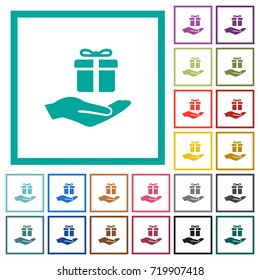 Gifting flat color icons with quadrant frames on white background