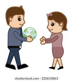 Gifting a Green Earth Concept - Vector Character Cartoon Illustration