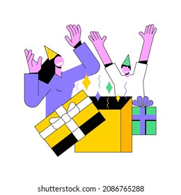 Gift-opening party abstract concept vector illustration. Day-after party, gift-opeing together, family celebration tradition, getting present, guest invitation, brunch event abstract metaphor.