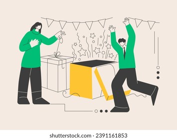 Gift-opening party abstract concept vector illustration. Day-after party, gift-opeing together, family celebration tradition, getting present, guest invitation, brunch event abstract metaphor.