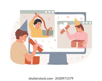 Gift-opening party isolated concept vector illustration. Day-after party, gift-opeing together, family celebration tradition, getting present, guest invitation, brunch event vector concept.