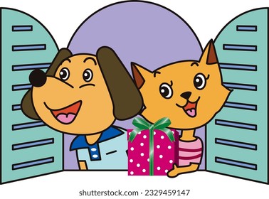 Gifts from anthropomorphic cat to dog