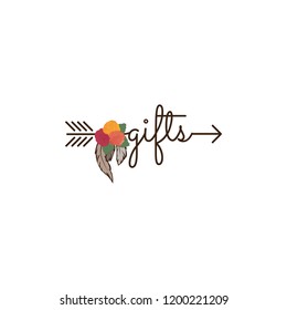 gifts, arrow with roses and feathers 
