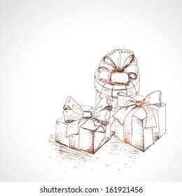 Gifts background. Holiday invitation card with presents