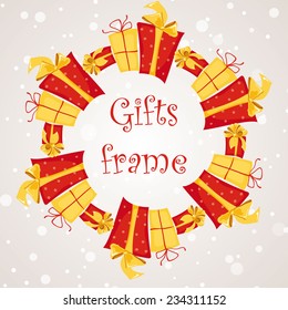 Gifts background. Holiday invitation design with presents. Vector greeting card