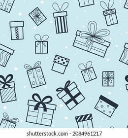 Gifts background vector illustration. Seamless pattern with gift boxes. Template for packaging, paper, fabric and wallpaper