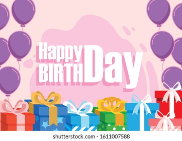 Gifts and balloons design, Happy birthday card celebration decoration surprise party anniversay and invitation theme Vector illustration