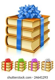 gifts of books with color ribbons and bows - vector illustration