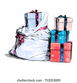 gifts with bows sketch vector graphics color picture