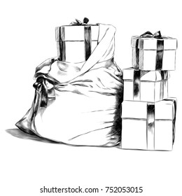 gifts with bows sketch vector graphics monochrome black-and-white drawing
