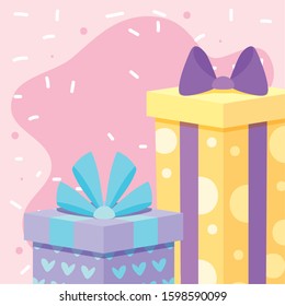 gifts with bowties design, Box present holiday christmas shopping birthday celebration decoration and surprise theme Vector illustration