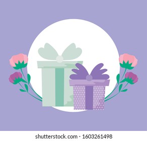 gifts with bowties design, Box present holiday christmas shopping birthday celebration decoration and surprise theme Vector illustration
