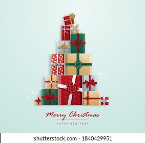 gifts box in Christmas tree shape vector illustration 