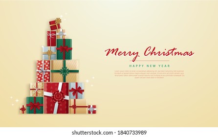 gifts box in Christmas tree shape and space for writing vector illustration 