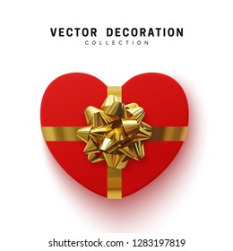 Gifts box. Isolated realistic gift presents in heart shape view top.