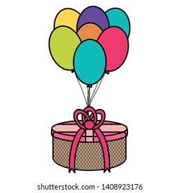 gifts boxes with balloons helium floating