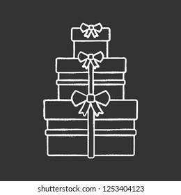 Gifts boxes chalk icon. Wedding, New Year, Christmas, birthday presents. Holiday celebration. Isolated vector chalkboard illustration