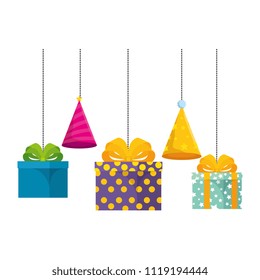 gifts boxes and hats party hanging