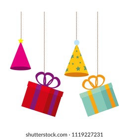 gifts boxes and hats party hanging