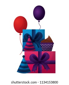 gifts boxes present with cupcake and balloons helium icon