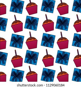 gifts boxes present with cupcake and candle pattern