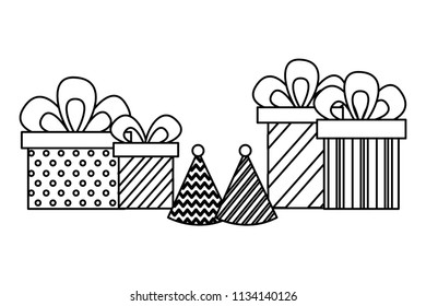 gifts boxes present with hat party icon