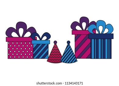 gifts boxes present with hat party icon