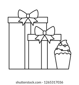 gifts boxes presents with cupcake