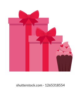 gifts boxes presents with cupcake