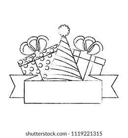 gifts boxes presents with hat party and ribbon