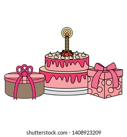 gifts boxes presents with sweet cake