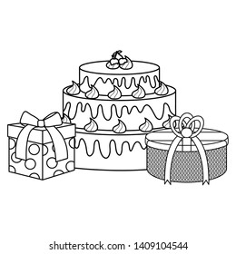 gifts boxes presents with sweet cake