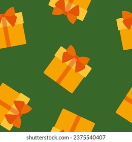 Cajas de regalo sin problemas. Cajas de regalo de Navidad con cintas de colores. Xmas presenta diseño para tarjetas de felicitación, papel de envoltura, banners y materiales promocionales. Ilustración del vector	
