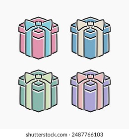 gifts cartoon flat line art. Illustrations of gifts set, suitable for needs related to new year, celebrations, holidays, birthdays, parties and more.