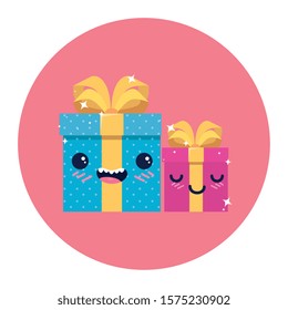 Gifts cartoons with bowtie design, happy birthday celebration decoration party festive and surprise theme Vector illustration