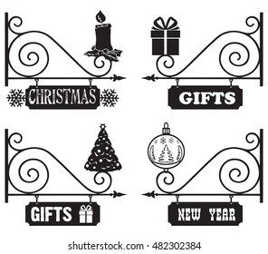 Gifts for Christmas and New Year. Christmas vintage signs to indicate the direction.