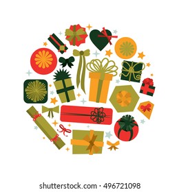 Gifts collection in red and green colors