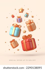 Composición de regalos con cajas actuales detalladas y realistas. Ilustración del vector