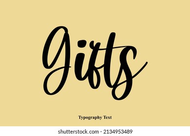 Geschenke Cursive Kalligrafie-Text auf gelbem Hintergrund